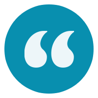 Blue quotation mark icon.