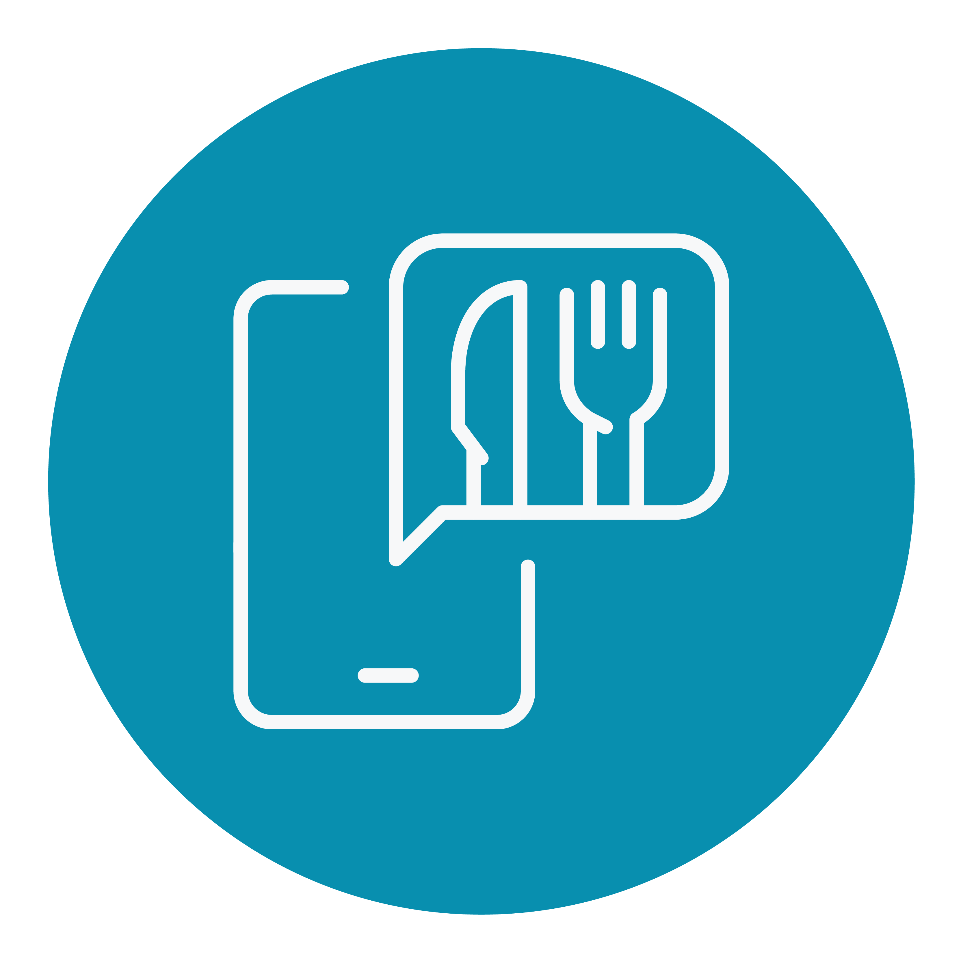 Blue icon with a phone and silverware icons.
