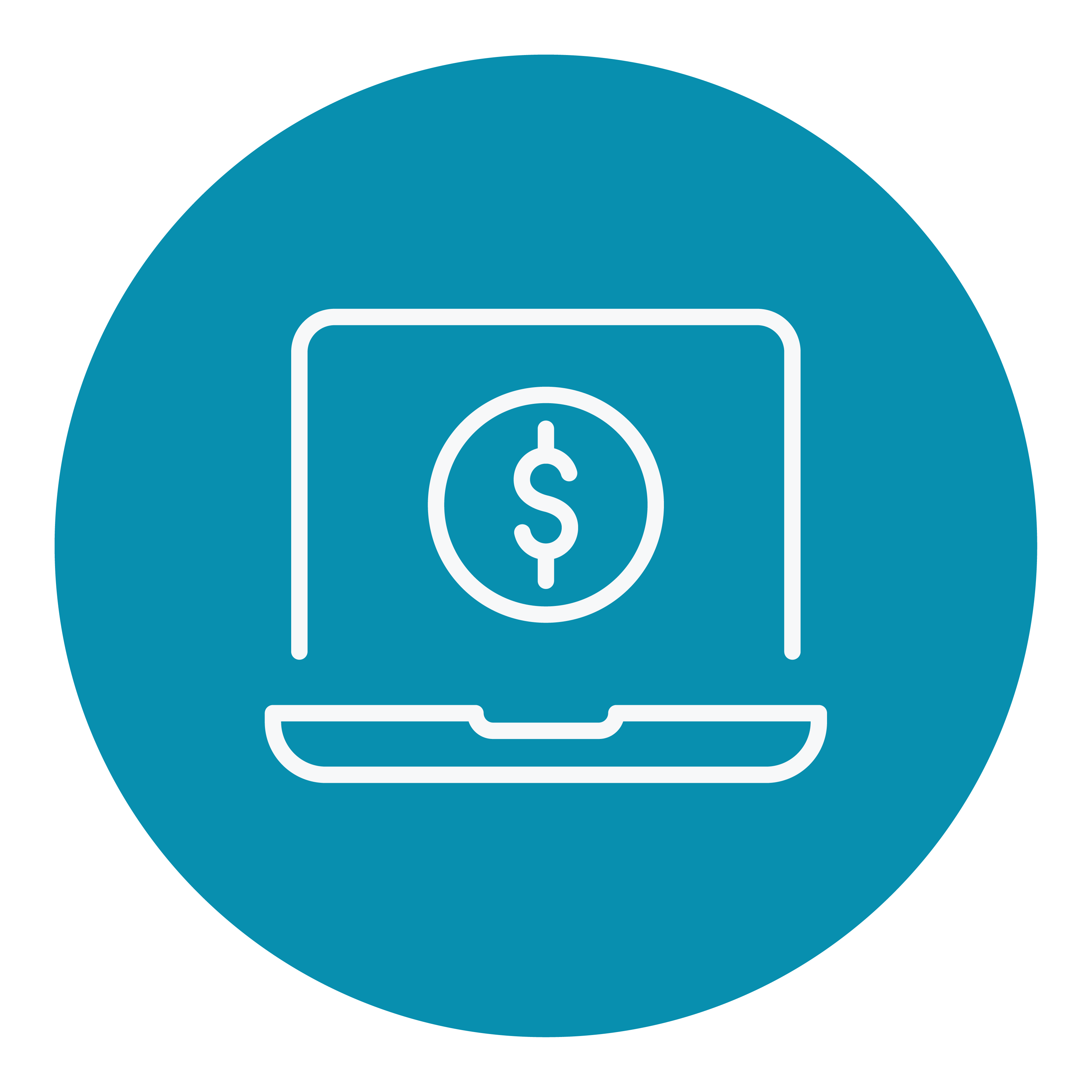 Blue laptop icon with a money symbol.