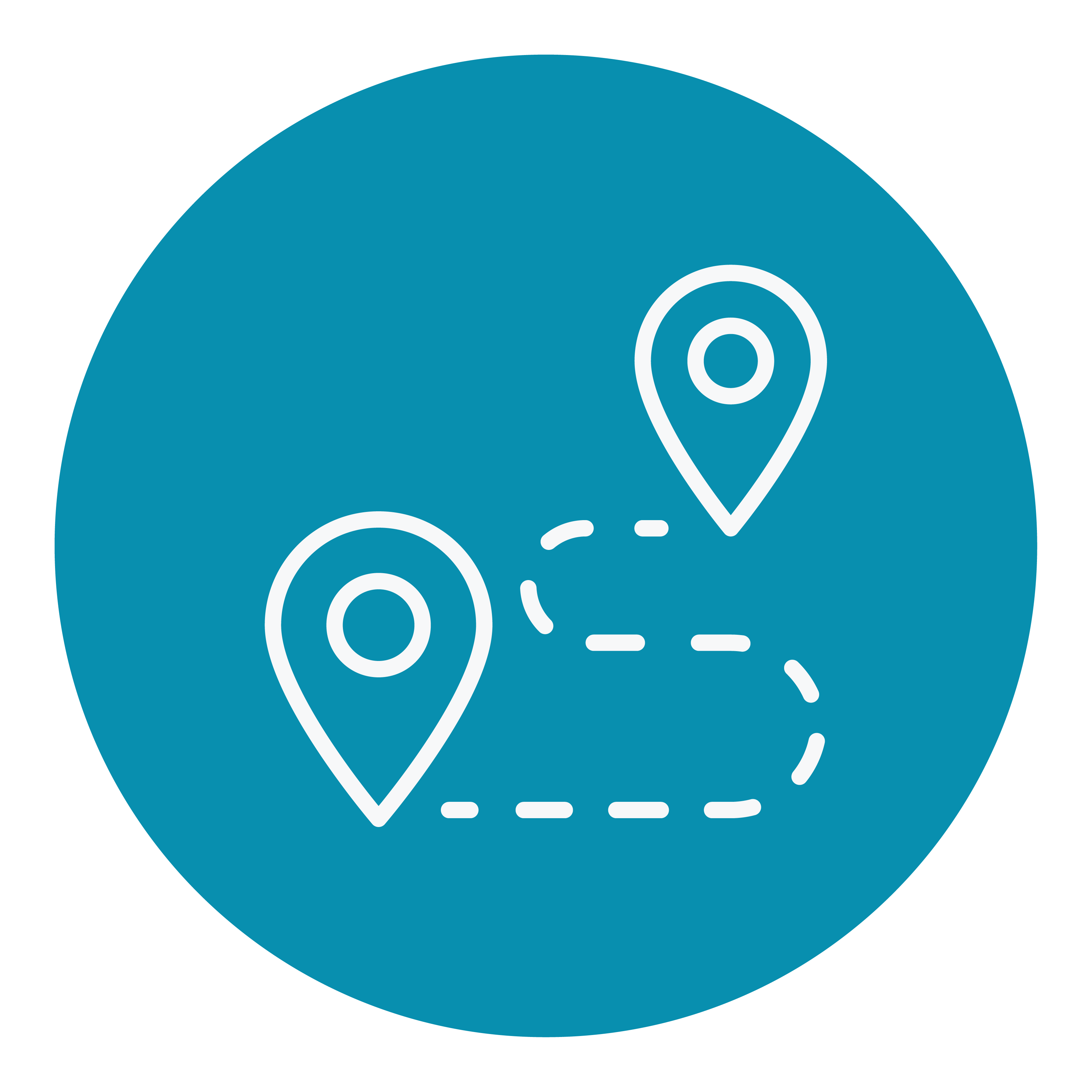 Blue navigational circle icon.
